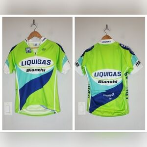 SMS Santini Bianchi Liquigas 1/4 zip cycling jersey.  Blue green.  Size large